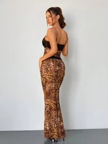 SHEIN SXY Bộ đồ ren họa tiết da báo hai mảnh dành cho nữ - Nhiều màu - Xem 2