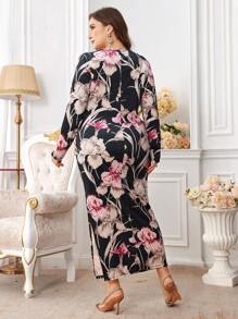 Modelyn Váy dài ôm sát in hoa thanh lịch cỡ lớn, váy dạ hội dài mùa thu - Nhiều màu - Xem 2