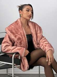 SHEIN SXY Áo khoác ấm lót lông màu hồng/hồng thu/đông, lót nhiệt - Màu hồng gỉ - Xem 2