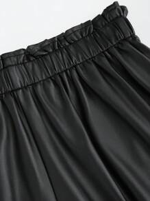 Sweetra Women's Solid Color Loose Elastic Waist PU Leather Shorts - Black - View 6