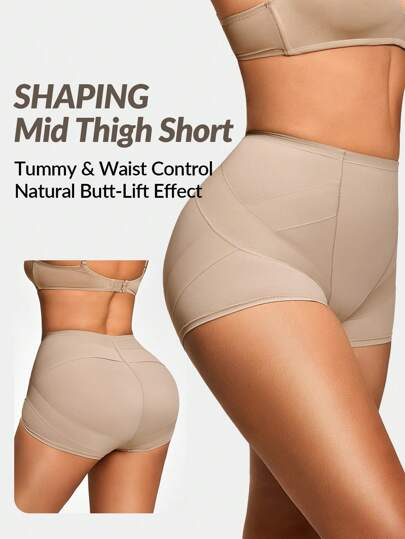 Shapelle Forme Pantalones cortos moldeadores de unicolor de cintura alta para mujer