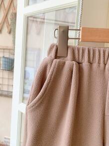 Blossori Young Girls Casual Letter Embroidery Cuffed Sweatpants, Autumn/Winter