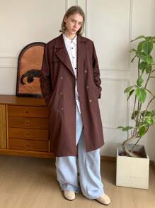 Manfinity VCAY 男士梭织休闲日常宽松轻便长款风衣，纯色，年轻风格，适合秋冬 - 巧克力棕 - 查看 5