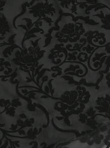 ROMWE Áo thun cổ thấp họa tiết hoa Gothic Ball Dark Floral Flocked Retro Palace Style cỡ lớn - màu đen - Xem 4