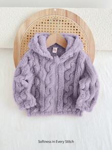 Cozy Pixies Baby Girl 3D Ear Hooded Thermal Lined Cardigan,In Fall/Winter - Purple - View 3
