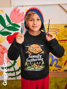 Áo nỉ in chữ và núi thường ngày cho bé trai tuổi mới lớn, Thu/Đông - màu đen - Xem 5