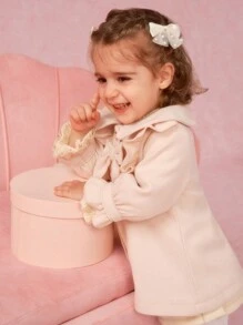 SHEIN Baby Girls' Stand Collar Bowknot Decor Long Woolen Coat For Formal Occasions In Fall And Winter - Apricot - View 11