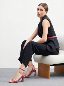 CUCCOO BIZCHIC Giày cao gót mũi vuông PU màu đen cho nữ mùa thu - Đỏ - Xem 10