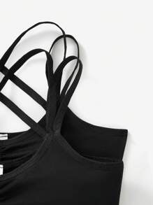 SHEIN 2pcs Teen Girls Minimalist Comfort Ruched Removable Pad Crisscross Strap Racerback Bra Set - Black - View 3