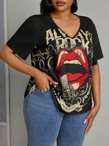 SHEIN PETITE CURVE Casual Loose Plus Size Women's T-Shirt Thanksgiving Outfit Women