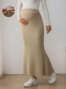SHEIN Maternity Solid Color Mermaid Hem Casual Versatile Skirt - Khaki - View 1