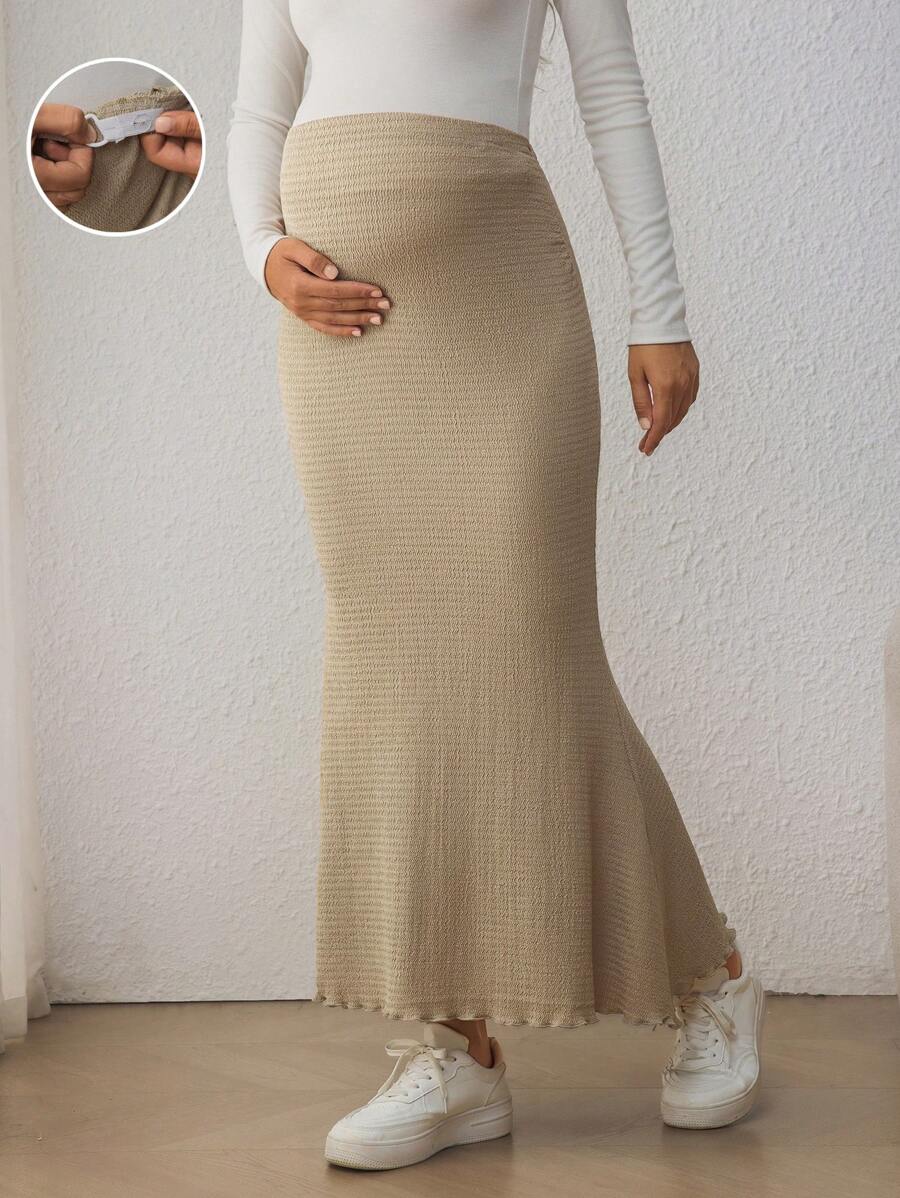 SHEIN Maternity Solid Color Mermaid Hem Casual Versatile Skirt - Khaki - View 1