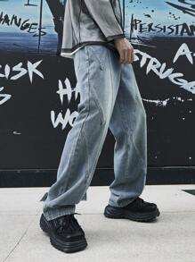 Manfinity EMRG Quần Jeans Ống Thẳng Rộng Thường Ngày Cho Nam - Màu xanh nhạt - Xem 3