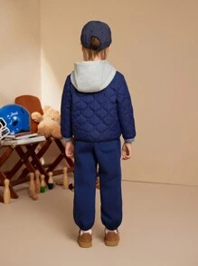 PrepCrw Young Boys Academy Style Navy Blue Knit Hoodie, 2 In 1 Long Sleeve Padded Coat, Back To School Coats - Blue - View 2