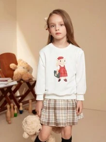 PrepCrw Áo cánh đơn giản cổ tròn tay dài in hình động vật cho bé gái - trắng - Xem 7