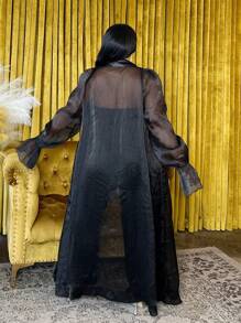 Slaydiva Trench-coat haute gamme en satin transparent pour femmes grandes tailles, pour l'automne - Noir - Voir 2