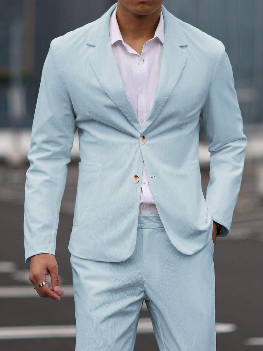 Calvornis Bộ đồ nam sọc thường ngày với áo khoác và quần dài - Màu xanh nhạt - Xem 1