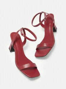 CUCCOO BIZCHIC Giày cao gót mũi vuông PU màu đen cho nữ mùa thu - Đỏ - Xem 9