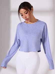 SHEIN Sport Gameset Women's Solid Color Open Back Yoga Workout Long Sleeve T-Shirt