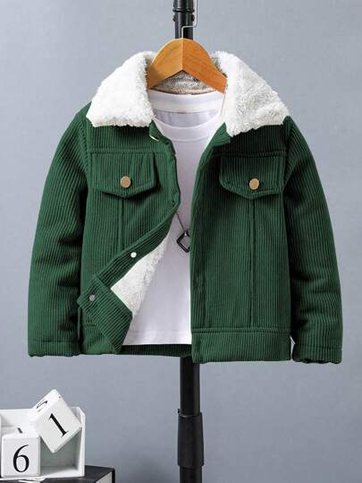 SHEIN 男童纽扣前羊毛休闲夹克，秋冬