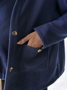 SHEIN 3-w-1 ciążowy płaszcz z kapturem i puszystym kangurem, jesienno-zimowa kurtka ciążowa dla kobiet w ciąży - Granatowy - Zobacz 8