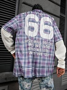 Manfinity Roghcode 男士休闲格子面料笑脸字母星星印花图案彩色时尚长袖衬衫，数码印花，二合一，适合送给男朋友的礼物，外出，适合秋季 - 彩色 - 查看 2