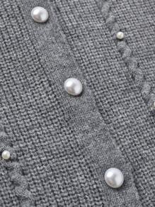 Celure Plus Size Women Pearl Flower Button Casual Knitted Vest - Grey - View 3