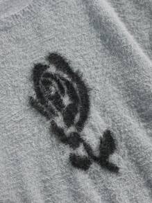 SHEIN MOD Suéter gris de talla grande con estampado de rosas para mujer, atuendo de regreso a la escuela, top para otoño/invierno