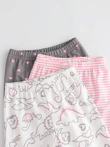 SHEIN 女婴舒适恐龙爱心条纹打底裤，秋冬季 - 彩色 - 查看 9