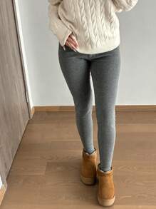 Aloruh 女士高腰马镫保暖内衬紧身裤，深灰色，秋冬款 - 深灰色 - 查看 6