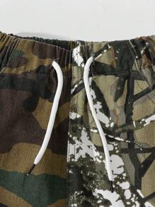 SHEIN Tween Boy Spring Autumn Street Cool Kids Super Bow Wear Contrast Camouflage Multi Pocket Jogger Cargo Jeans, With Comfy Drawstring Waist