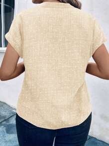 SHEIN LUNE Plus Size Casual Solid Color Textured Notched Collar Batwing Blouse - Apricot - View 2