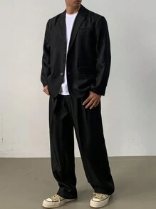 DAZY 1 conjunto Traje casual de un solo botón con solapa entallada en unicolor (chaqueta y pantalones) para hombre