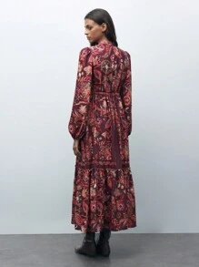 Maija 女式早春波西米亚复古花卉印花流苏吊坠长灯笼袖宽松长款连衣裙度假 - 彩色 - 查看 6