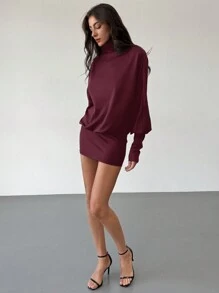 Aloruh 现代音乐节高领蝙蝠袖露背紧身迷你连衣裙