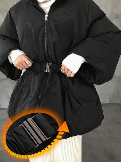 FRIFUL Women's Winter Casual Solid Color Stand Collar Padded Coat Jacket