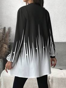 SHEIN Maternity Women's Gradient Knitted Casual Long Sleeve Jacket, Winter - Black and White - View 2