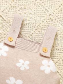 女婴花卉提花休闲连体衣，秋冬 - 駝色 - 查看 3