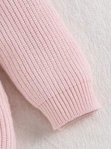 SHEIN Bodys con suéter de punto para bebé niña, en color cálido caqui con mangas cortas, con textura de pompones, de tela elástica, apropiado para el hogar, vacaciones, viajes, otoño/invierno - Rosa - Ver 4