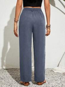 SHEIN VCAY Plus Size Holiday Casual Solid Color Pleated Straight Leg Pants