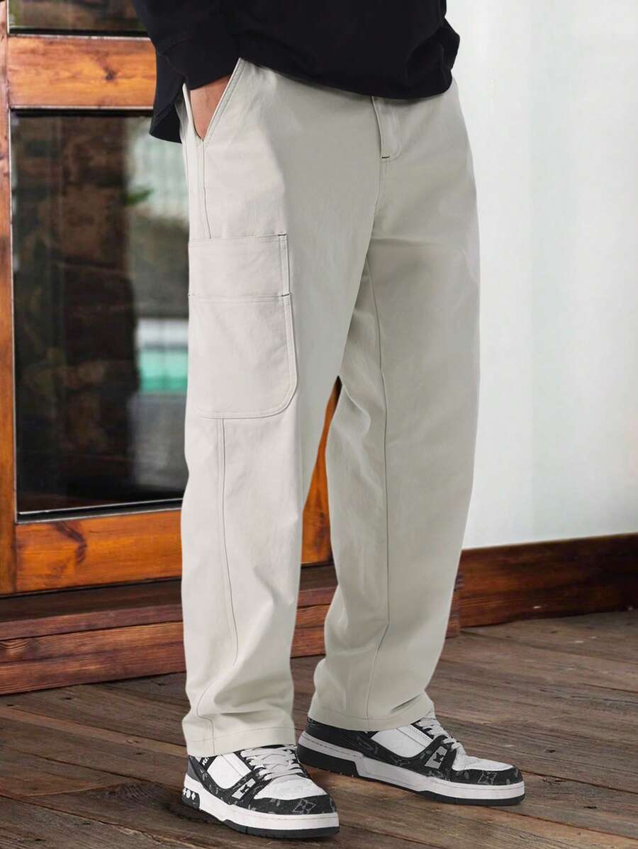 Manfinity Hypemode Men Casual Loose Solid Color Zipper Pocket Sweatpants - Apricot - View 1