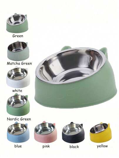 1 件 100ml/200ml/400ml 高架宠物喂食器，带不锈钢倾斜单碗，适用于猫和狗 - 促进健康消化和舒适喂食，绿色