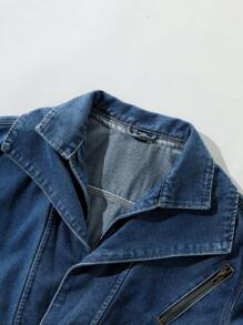 Manfinity Hypemode 男士休闲酸洗双层立领牛仔夹克，秋季 - 深色水洗藍 - 查看 5