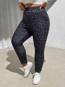 SHEIN CURVE+ 曲线加大码弹力瑜伽紧身裤，带侧袋，适合运动健身，添加羊毛，在秋冬季保持温暖 - 深灰色 - 查看 5