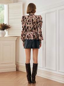 Chiquease 1 件女式秋季扎染印花泡泡袖优雅衬衫 - 彩色 - 查看 2