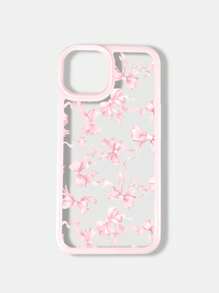 ROMWE Kawaii 1pc Flowing Bowknot Pattern Pink Phone Case, Compatible With Iphone 11 12 13 14 15 Pro Max - Baby Pink - View 1