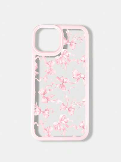 Kawaii 1pc Flowing Bowknot Pattern Pink Phone Case, Compatible With Iphone 11 12 13 14 15 Pro Max