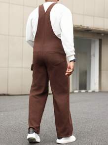 Manfinity Homme 男式深棕色牛仔宽松背带裤 - 咖啡棕 - 查看 2