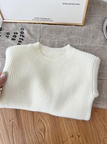 SHEIN LMoss Kids LMoss Baby Girl Cute Minimalist Beige Long Sleeve Sweater Dress, Autumn/Winter