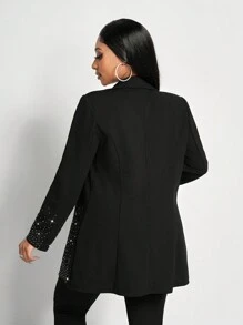 Slaydiva 新款情人节、新年派对、活动、时尚高端水晶装饰长袖纯黑色优雅休闲西装外套，女士款 - 黑色 - 查看 2